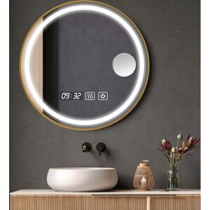 LINGHHANG - Espejo redondo LED - Marco dorado - 61x61 cm - Espejo LINGHHANG - Espejo redondo LED - Marco dorado - 61x61 cm - Espejo
