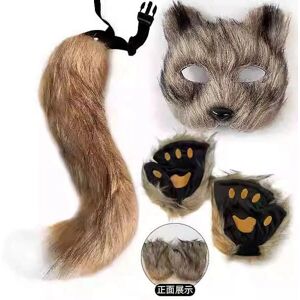 Plysmaske med Rævesti og Ører Sæt - Halloween Cosplay Kostume Plysmaske med Rævesti og Ører Sæt - Halloween Cosplay Kostume