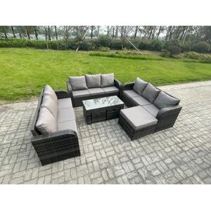 Fimous 12 Seater Rattan Garden Set - Dunkelgrau - Couchtisch - 3 Fußhocker - Gartenmöbel-Set Fimous 12 Seater Rattan Garden Set - Dunkelgrau - Couchtisch - 3 Fußhocker - Gartenmöbel-Set