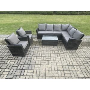 Fimous - 8-Sitzer Rattansofa - Dunkelgrau Fimous - 8-Sitzer Rattansofa - Dunkelgrau
