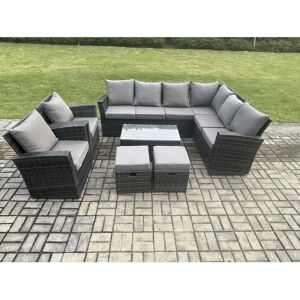 Fimous - 10-Sitzer Hochlehner Rattan-Ecksofa-Set - Dunkelgrau - Outdoor-Möbel-Set Fimous - 10-Sitzer Hochlehner Rattan-Ecksofa-Set - Dunkelgrau - Outdoor-Möbel-Set