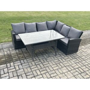 Fimous - 6-Sitzer Garten Rattan Ecksofa Set - Temperiertes Glas - Innen/Außen - Gartenmöbel-Set Fimous - 6-Sitzer Garten Rattan Ecksofa Set - Temperiertes Glas - Innen/Außen - Gartenmöbel-Set