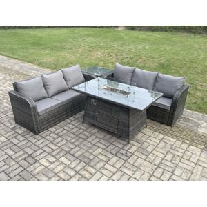 Fimous - Rattan Fire Pit - 4pc - Dark Grey - Garden Set Fimous - Rattan Fire Pit - 4pc - Dark Grey - Garden Set