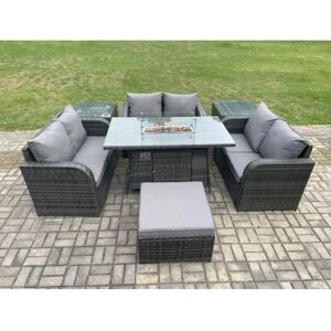Fimous - Rattan Outdoor Sofa Set - Gas Fire Pit Fimous - Rattan Outdoor Sofa Set - Gas Fire Pit