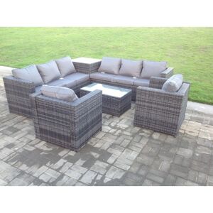 Fimous - 8-Sitzer PE Geflecht Outdoor-Set - Dunkelgrau - Outdoor-Möbelset Fimous - 8-Sitzer PE Geflecht Outdoor-Set - Dunkelgrau - Outdoor-Möbelset