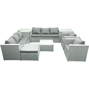 Fimous Light Grey Outdoor PE Rattan Garden Furniture Set Wicker Sofa Set 2 Side Table 9 Seat - Garden Furniture Set Fimous Light Grey Outdoor PE Rattan Garden Furniture Set Wicker Sofa Set 2 Side Table 9 Seat - Garden Furniture Set