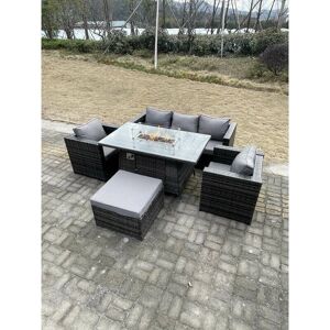 Fimous Outdoor PE Rattan Garden Furniture Gas Fire Pit Dining Table Armchairs - Garden Furniture Set Fimous Outdoor PE Rattan Garden Furniture Gas Fire Pit Dining Table Armchairs - Garden Furniture Set