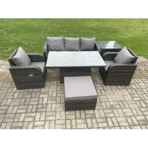 Fimous Wicker PE Rattan Outdoor Garden Furniture Set - Adjustable Lifting Dining Table - Dark Grey Fimous Wicker PE Rattan Outdoor Garden Furniture Set - Adjustable Lifting Dining Table - Dark Grey