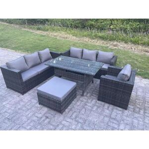 Fimous 8 Seater Outdoor Lounge Sofa Garden Furniture Set Patio Rattan Rectangular Dining Table Chair Dark Grey - Garden Furniture Set Fimous 8 Seater Outdoor Lounge Sofa Garden Furniture Set Patio Rattan Rectangular Dining Table Chair Dark Grey - Garden Furniture Set