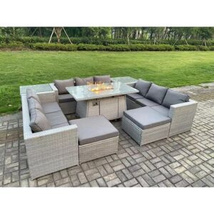 Fimous Outdoor Garden Dining Set - Rattan Furniture, Gas Fire Pit, Dining Table, Heater, 2 Side Tables, Big Footstool - Garden Dining Set Fimous Outdoor Garden Dining Set - Rattan Furniture, Gas Fire Pit, Dining Table, Heater, 2 Side Tables, Big Footstool - Garden Dining Set