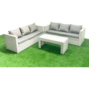 Fimous - Rattan Set - Light Grey - Coffee Table - Garden Set Fimous - Rattan Set - Light Grey - Coffee Table - Garden Set
