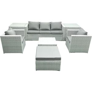Fimous - 6 Seater Rattan Garden Set - Light Grey Fimous - 6 Seater Rattan Garden Set - Light Grey
