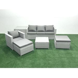 Fimous - Garden 6-Seater Rattan - Light Grey - Outdoor Set Fimous - Garden 6-Seater Rattan - Light Grey - Outdoor Set