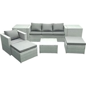 Fimous Garden 6-Seater Rattan Sofa Set - Light Grey - Footstools 2 - Outdoor Furniture Set Fimous Garden 6-Seater Rattan Sofa Set - Light Grey - Footstools 2 - Outdoor Furniture Set