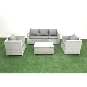 Fimous - Rattan Garden Furniture Set - Light Grey - 5 Seater - Garden furniture set Fimous - Rattan Garden Furniture Set - Light Grey - 5 Seater - Garden furniture set