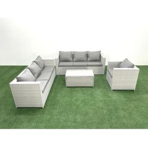 Fimous - Wicker PE Rattan Sofa Garden Set - Light Grey - Oblong Coffee Table - Garden furniture set Fimous - Wicker PE Rattan Sofa Garden Set - Light Grey - Oblong Coffee Table - Garden furniture set
