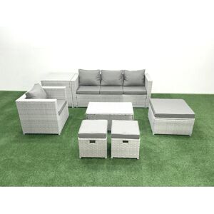 Fimous - 7-Pcs Rattan Garden Set - Light Grey - Garden set Fimous - 7-Pcs Rattan Garden Set - Light Grey - Garden set