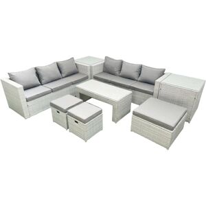Fimous - 9 Seater Garden Rattan Set - Light Grey Fimous - 9 Seater Garden Rattan Set - Light Grey