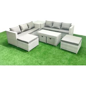 Fimous - Outdoor Rattan Garden Set - Grey Cushions - 10 Seater Fimous - Outdoor Rattan Garden Set - Grey Cushions - 10 Seater