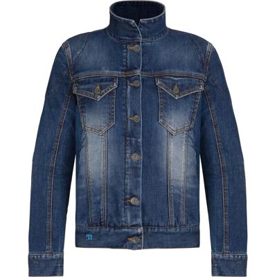 Veste en Jean Bleu PMJ LUCY - Style Moto - Publicité Veste en Jean Bleu PMJ LUCY - Style Moto - Publicité