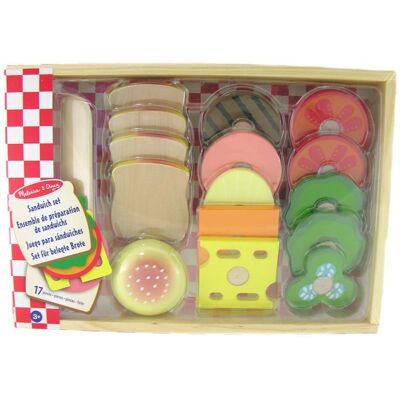 Ensemble de sandwich en bois Melissa & Doug - 16 garnitures - Jeu de rôle - Éducatif - Publicité Ensemble de sandwich en bois Melissa & Doug - 16 garnitures - Jeu de rôle - Éducatif - Publicité