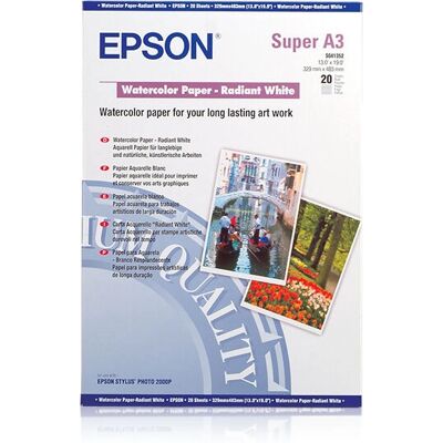 Epson Vesiväripaperi - Loistava Valkoinen A3+ - Valokuvatarkka Paperi Epson Vesiväripaperi - Loistava Valkoinen A3+ - Valokuvatarkka Paperi