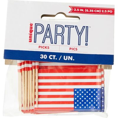 JADEO 30 pics de drapeau US 6 cm - Brochettes de drapeau JADEO 30 pics de drapeau US 6 cm - Brochettes de drapeau