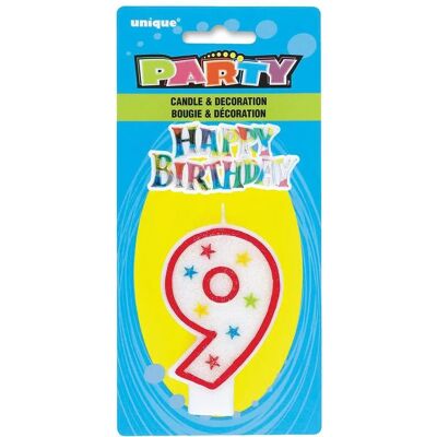 Unique Party 37319 - Multicolore - Numéro 9 - 8 cm - Bougie pour gâteau - Publicité Unique Party 37319 - Multicolore - Numéro 9 - 8 cm - Bougie pour gâteau - Publicité
