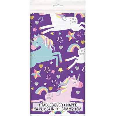 Nappe rectangulaire en plastique multicolore à usage unique - Licorne - Publicité Nappe rectangulaire en plastique multicolore à usage unique - Licorne - Publicité