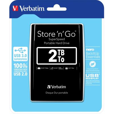 Disco rigido esterno Verbatim 2TB Portatile USB 3.0 Nero Disco rigido esterno Verbatim 2TB Portatile USB 3.0 Nero