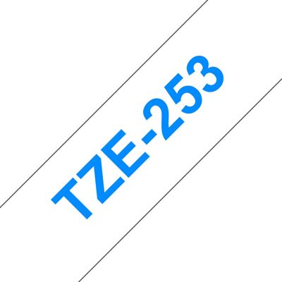 Brother TZE-253 Ruban laminé pour étiqueteuse - Bleu sur blanc Brother TZE-253 Ruban laminé pour étiqueteuse - Bleu sur blanc
