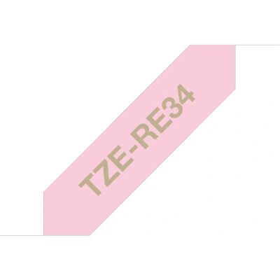 Brother TZE-RE34 Label-Making Tape - Pink, Gold Print, Satin Ribbon Brother TZE-RE34 Label-Making Tape - Pink, Gold Print, Satin Ribbon