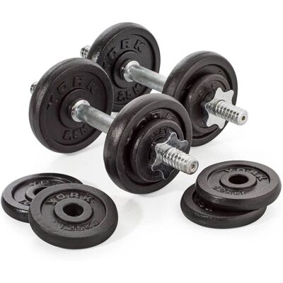 York 20kg Cast Iron Dumbbell Set - Adjustable Home Weight Lifting York 20kg Cast Iron Dumbbell Set - Adjustable Home Weight Lifting