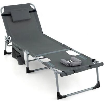 Costway - Leżak - Szary - 5-Backrest - 2-Footrest Costway - Leżak - Szary - 5-Backrest - 2-Footrest