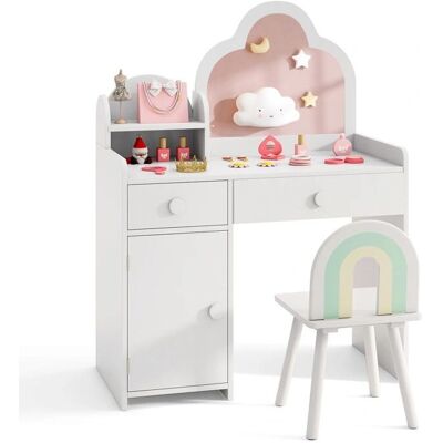 Costway - Kids Vanity - Cloud Mirror - 2 Drawers - Vanity Set - Publicité Costway - Kids Vanity - Cloud Mirror - 2 Drawers - Vanity Set - Publicité