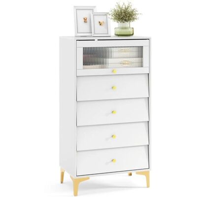 Costway - Armoire de rangement à 4 tiroirs - Gris - Porte en verre - Publicité Costway - Armoire de rangement à 4 tiroirs - Gris - Porte en verre - Publicité