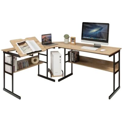 Costway - L-formet - 2 Bord - Vippepanel - Skrivebord Costway - L-formet - 2 Bord - Vippepanel - Skrivebord