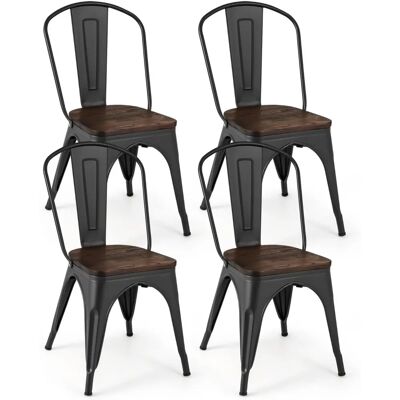 Costway - Chaises de salle à manger métal style Tolix - Siège bois - Dos droit - Publicité Costway - Chaises de salle à manger métal style Tolix - Siège bois - Dos droit - Publicité