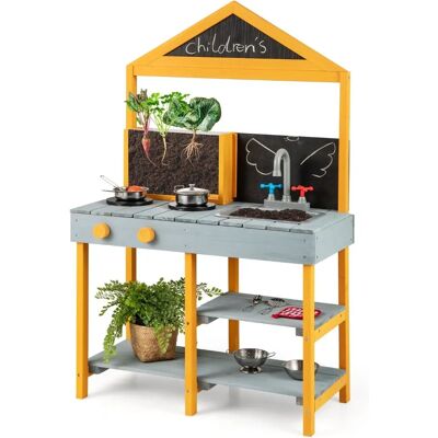 Cucina da esterno per bambini Costway con vaso e lavagne Cucina da esterno per bambini Costway con vaso e lavagne