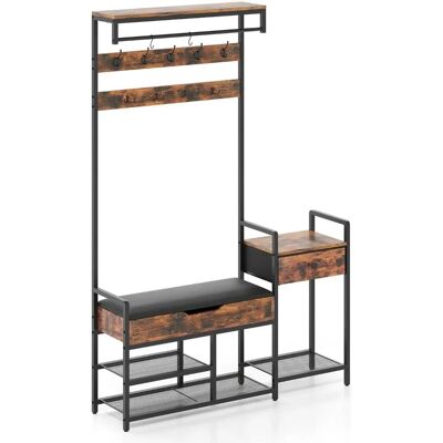 Portemanteau marron rustique de 178cm avec banc à chaussures et tiroir de rangement - Publicité Portemanteau marron rustique de 178cm avec banc à chaussures et tiroir de rangement - Publicité