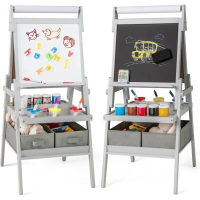 Costway Kinder Staffelei - 3-in-1 Doppelseite mit Papierrolle - Grau Costway Kinder Staffelei - 3-in-1 Doppelseite mit Papierrolle - Grau