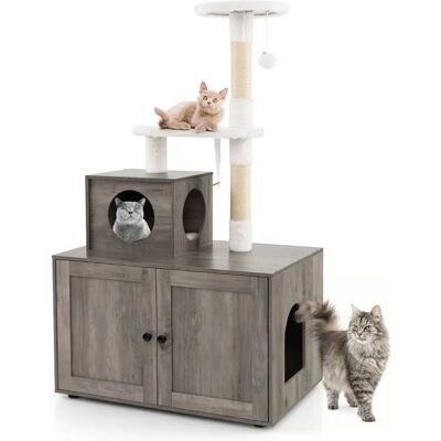 Costway Albero e Casa per Gatti - 132cm, Grigio, Pali in Sisal, Spazio Privato Costway Albero e Casa per Gatti - 132cm, Grigio, Pali in Sisal, Spazio Privato