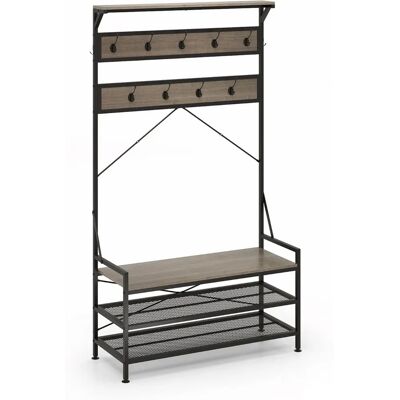 Porta-vestiti 4-in-1 Costway con panca e ganci - Grigio Porta-vestiti 4-in-1 Costway con panca e ganci - Grigio