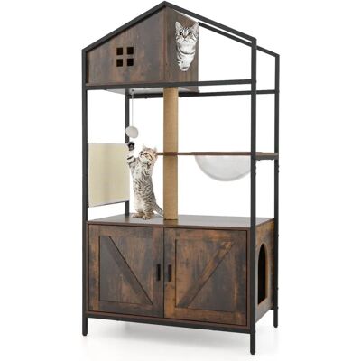 Costway Arbre à chat avec armoire à litière - Marron - Publicité Costway Arbre à chat avec armoire à litière - Marron - Publicité