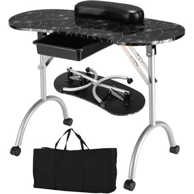 Tavolo per manicure Costway - Portatile con ruote e supporto per il polso - Nero Tavolo per manicure Costway - Portatile con ruote e supporto per il polso - Nero