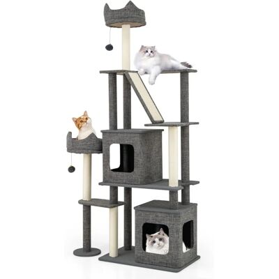 Albero per Gatti Costway 180cm Multi-livello con Posti Raspanti & Sisal Albero per Gatti Costway 180cm Multi-livello con Posti Raspanti & Sisal