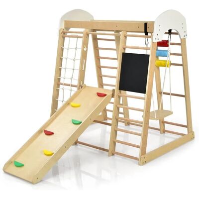 Costway Set di Arrampicata in Legno 8-in-1 per Bambini - Naturale Costway Set di Arrampicata in Legno 8-in-1 per Bambini - Naturale