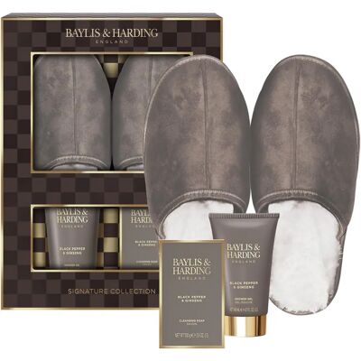 Baylis & Harding Black Pepper & Ginseng Men's Luxury Slipper Gift Set - Vegan Friendly Baylis & Harding Black Pepper & Ginseng Men's Luxury Slipper Gift Set - Vegan Friendly