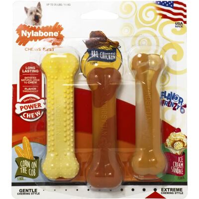 Jouets à mâcher pour chiens Nylabone - Pack Varié, Petit, Poulet BBQ, Maïs - Publicité Jouets à mâcher pour chiens Nylabone - Pack Varié, Petit, Poulet BBQ, Maïs - Publicité