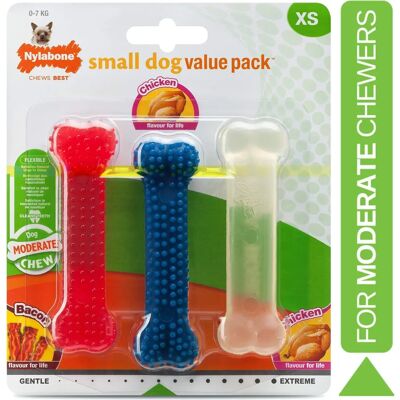 Jouet à mâcher pour chiens Nylabone - Os S saveurs - 3 pièces - Publicité Jouet à mâcher pour chiens Nylabone - Os S saveurs - 3 pièces - Publicité